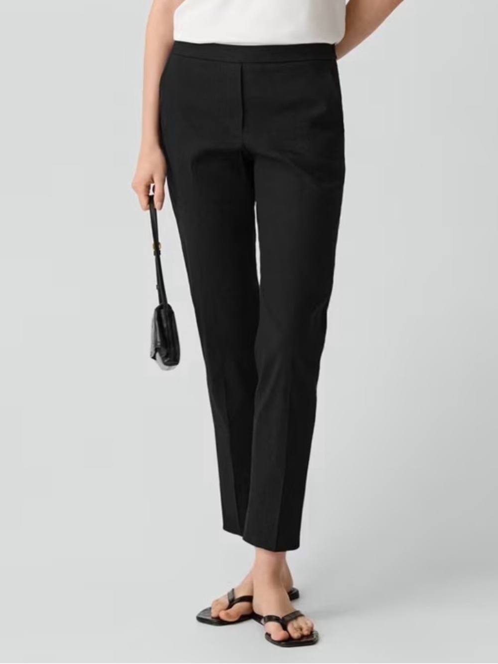 Theory Black Treeca Pull-On Ankle Pants in Good Crunch, Quiet Luxury Minimalist